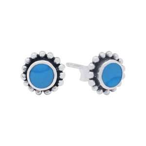 23529<br>ear stud 7mm beaded bezel Reconstituted TQ .925 - Sold in 2's