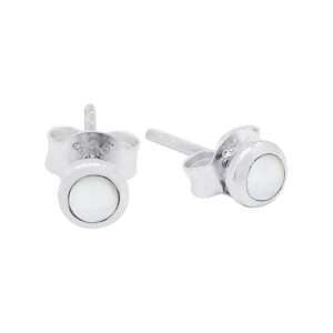 23532<br>ear stud 4mm bezel MOTHER OF PEARL .925 - Sold in 2's