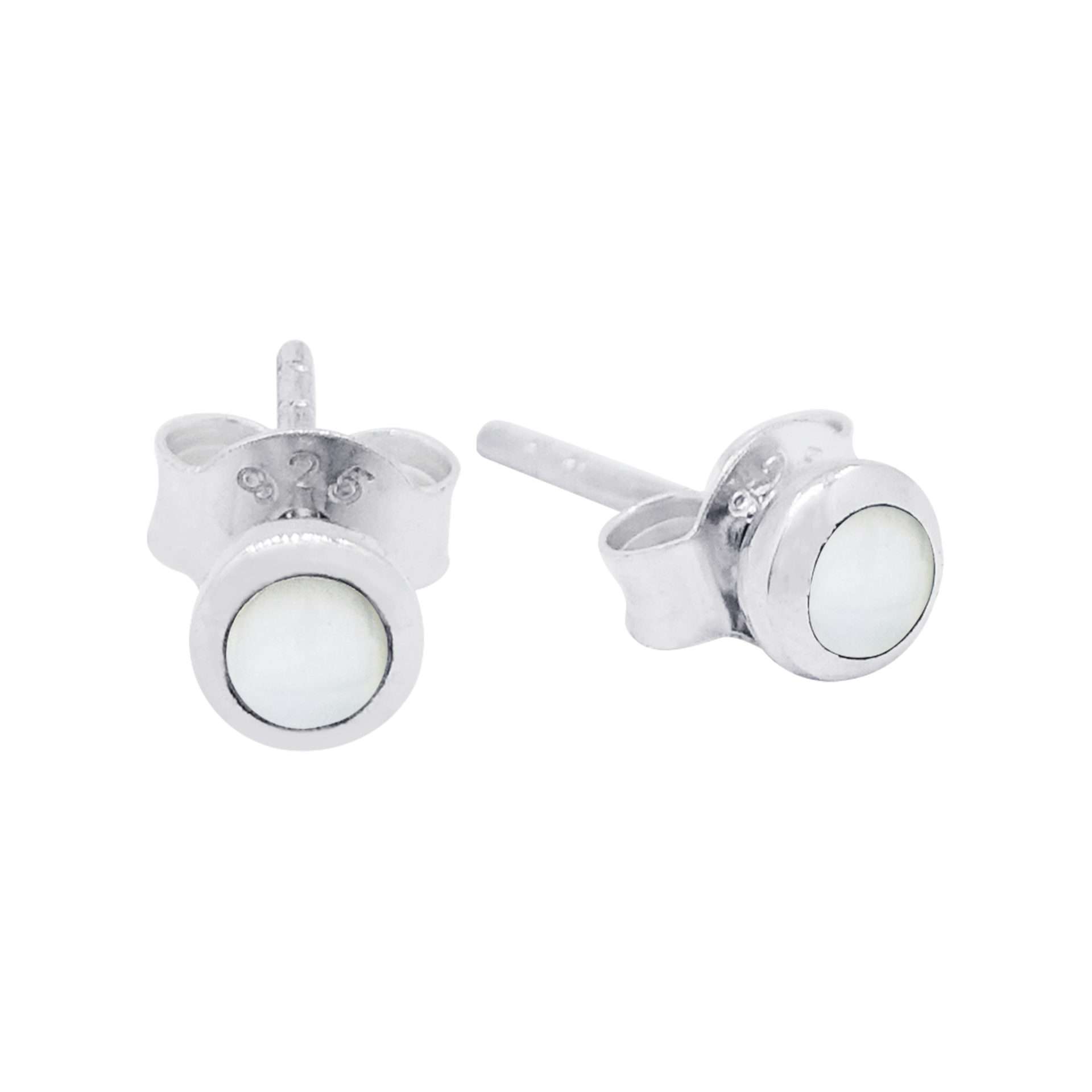 23532<br>ear stud 4mm bezel MOTHER OF PEARL .925 - Sold in 2's - Image 1