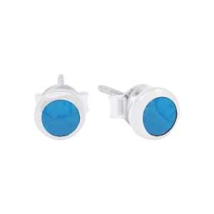 23541<br>ear stud 5mm bezel Reconstituted TQ .925 - Sold in 2's
