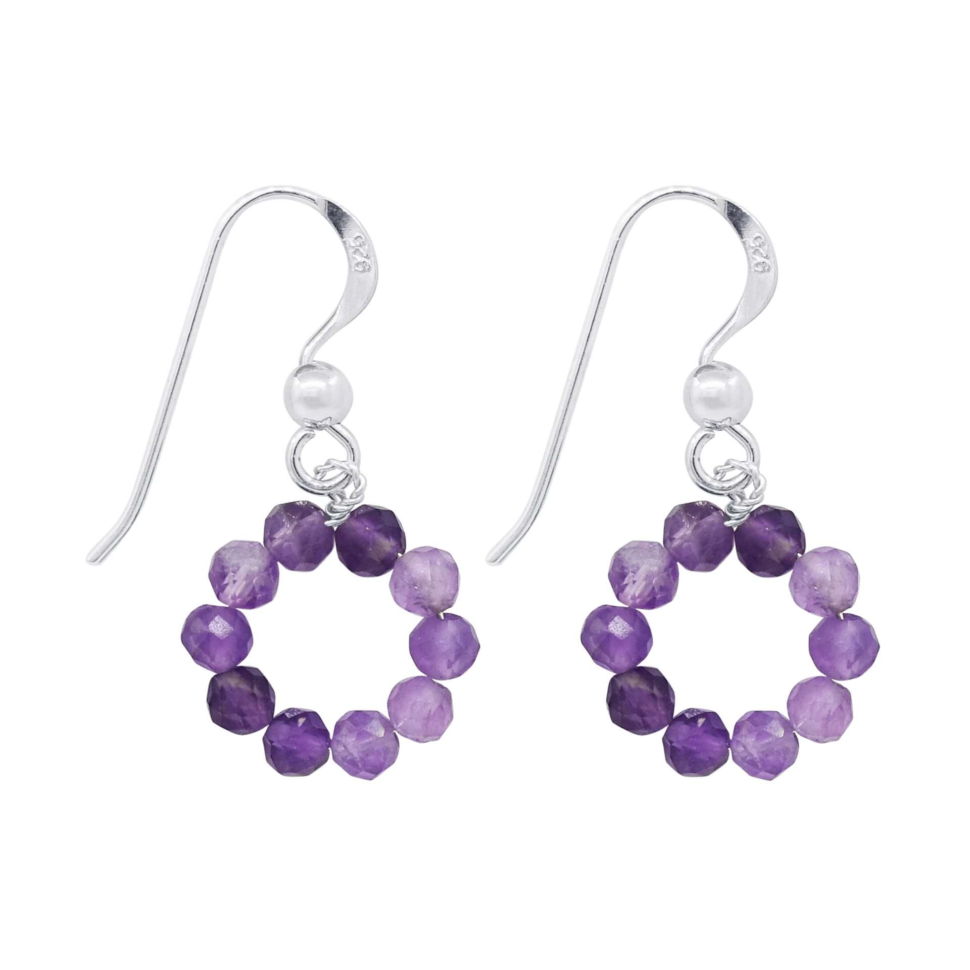 Close-Out-26109<br>earring gemstone beaded circle .925  Amythest, Amazonite, Blue Appatite - Image 4