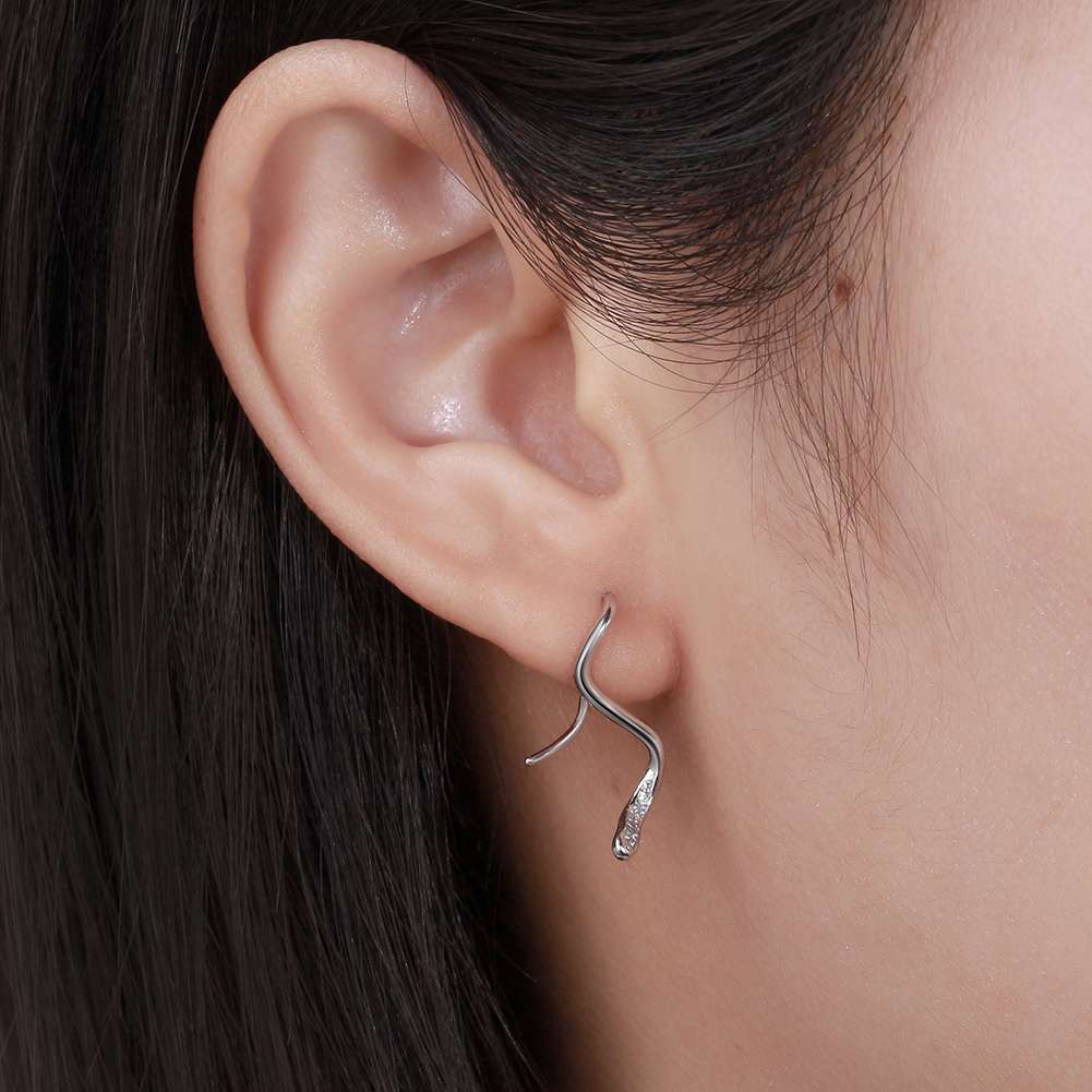 Close-Out-27308<br>earring twist on long wire w/ CZ's .925 RP - Image 2