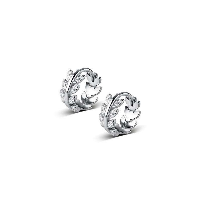 Close-Out-27309<br>huggie leaves w/ clear CZ's .925 RP - Image 1