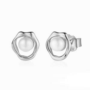 Close-Out-27336<br>ear stud freshwater pearl in abstract frame .925 RP