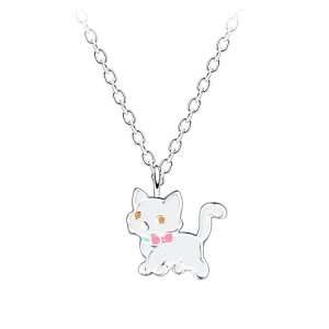 Close-Out-58025<br>necklace 14"+2"ext 8x7 enamel cat  .925 E-coat