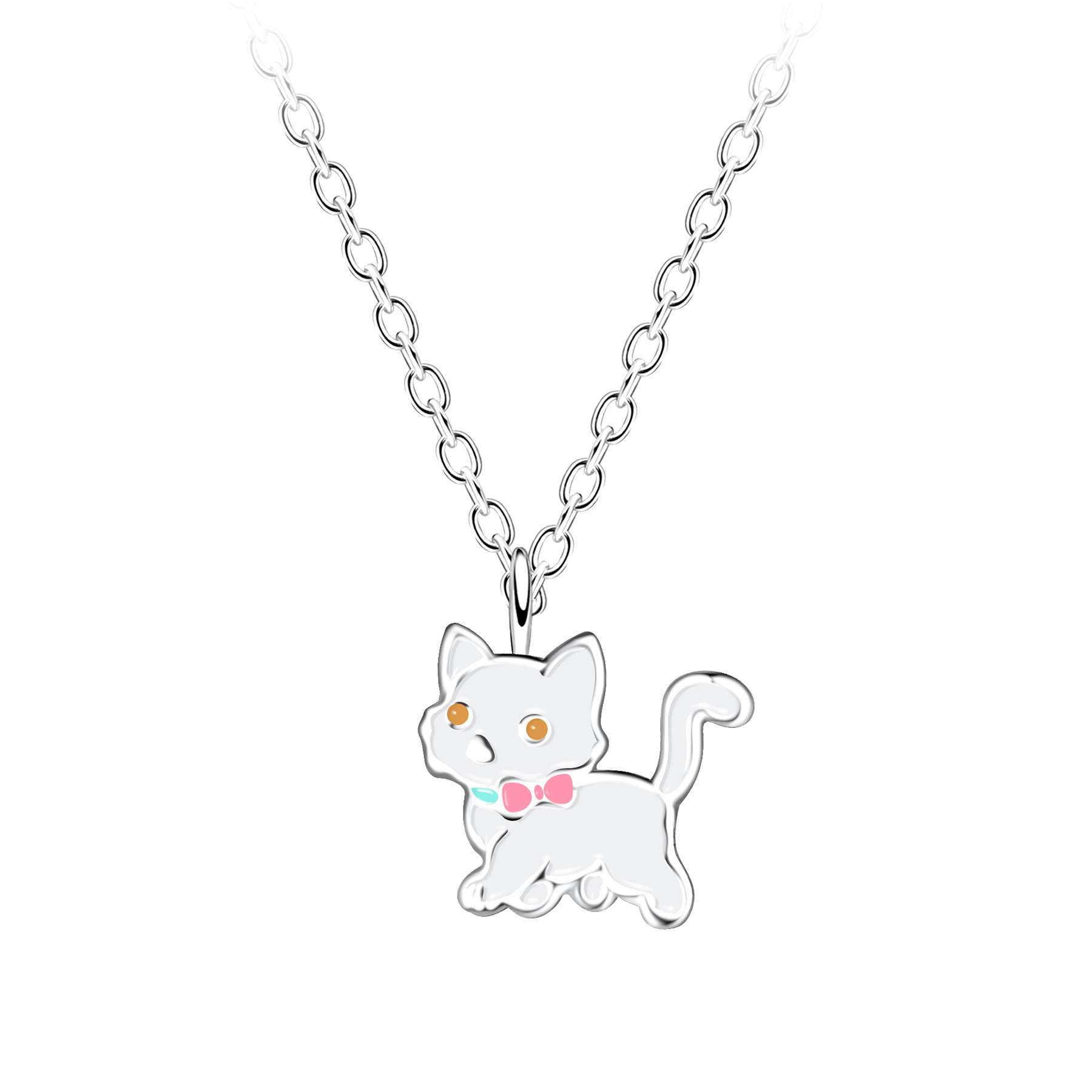 Close-Out-58025<br>necklace 14"+2"ext 8x7 enamel cat .925 E-coat - Image 1