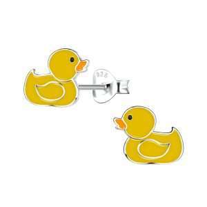 28079<br>ear stud 9x7 enamel rubber ducky .925 E-coat - Sold in 2's
