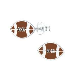 Close-Out-28080<br>ear stud 10x7 enamel football .925 E-coat - Sold in 2's
