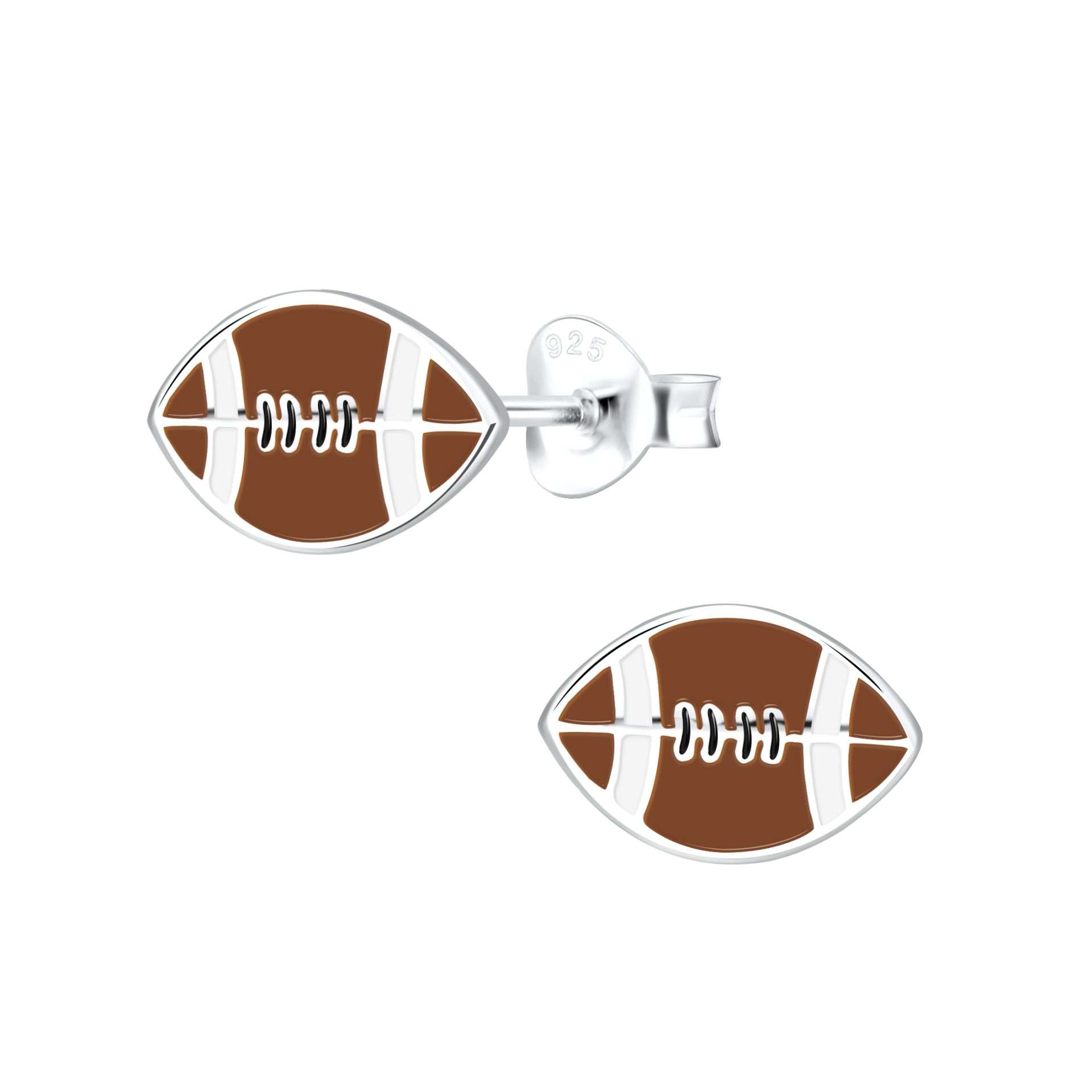 Close-Out-28080<br>ear stud 10x7 enamel football .925 E-coat - Sold in 2's - Image 1