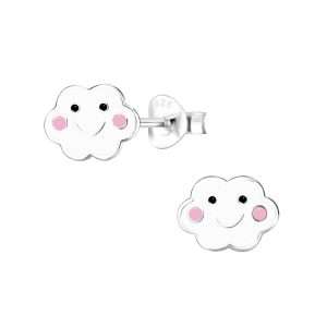 28083<br>ear stud 7x9  enamel cloud  .925 E-coat - Sold in 2's