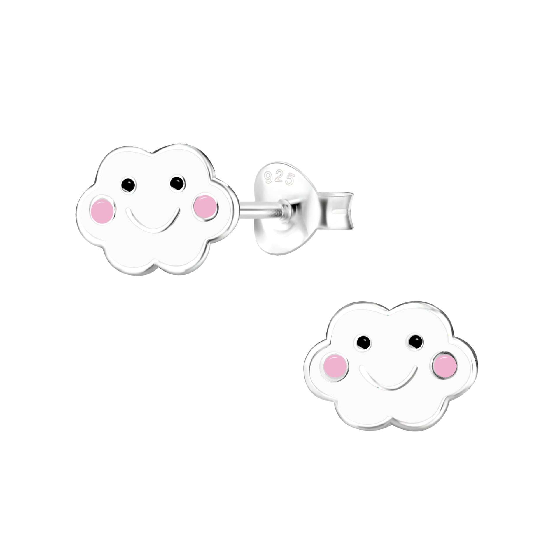 28083<br>ear stud 7x9 enamel cloud .925 E-coat - Sold in 2's - Image 1