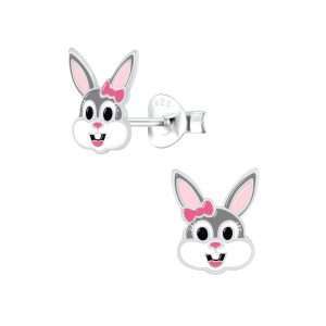 28085<br>ear stud 7x8 enamel bunny face .925 E-coat - Sold in 2's