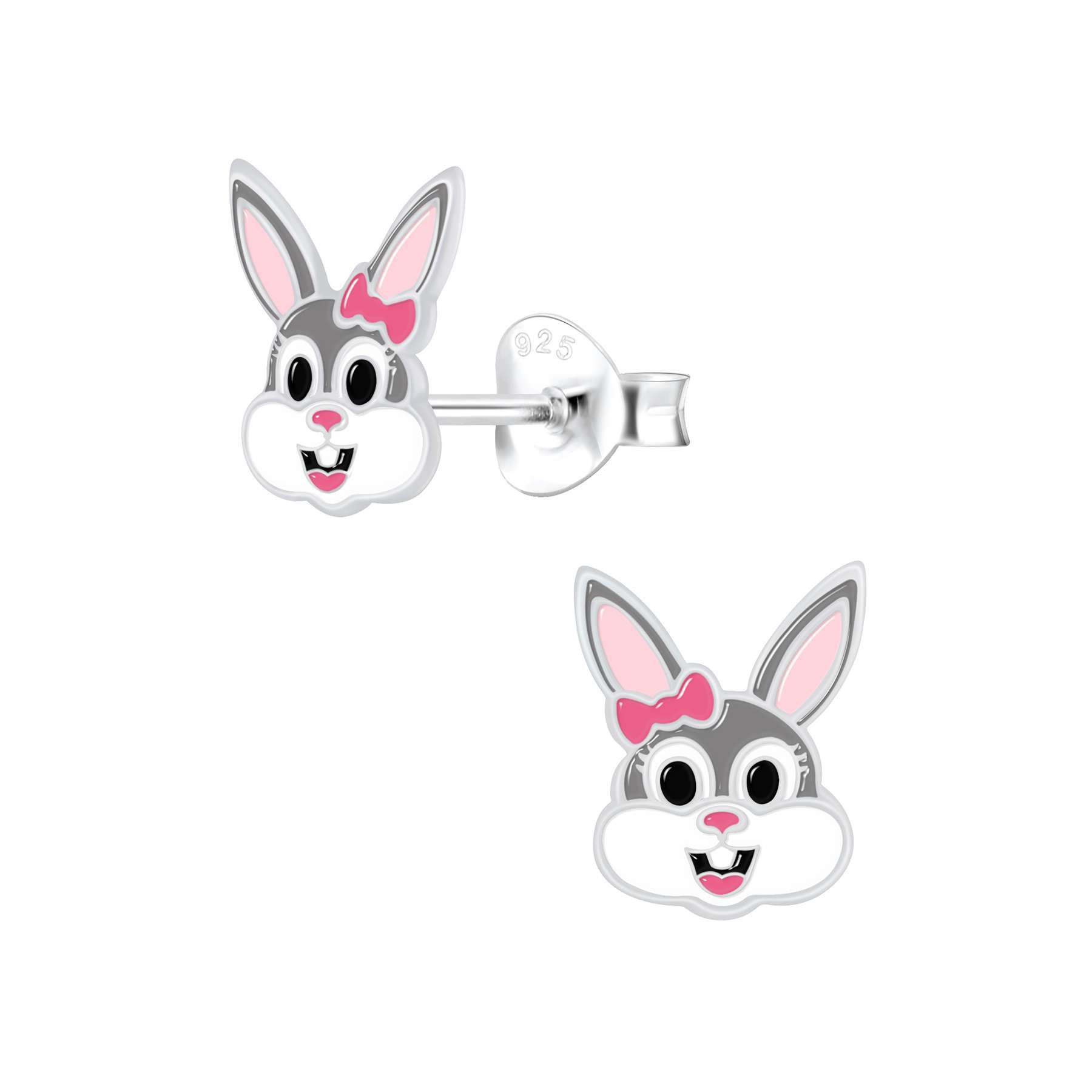 28085<br>ear stud 7x8 enamel bunny face .925 E-coat - Sold in 2's - Image 1