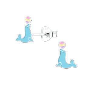 28086<br>ear stud 7x8 enamel seal .925 E-coat - Sold in 2's