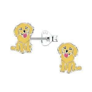 28087<br>ear stud 6x9 enamel happy dog .925 E-coat - Sold in 2's
