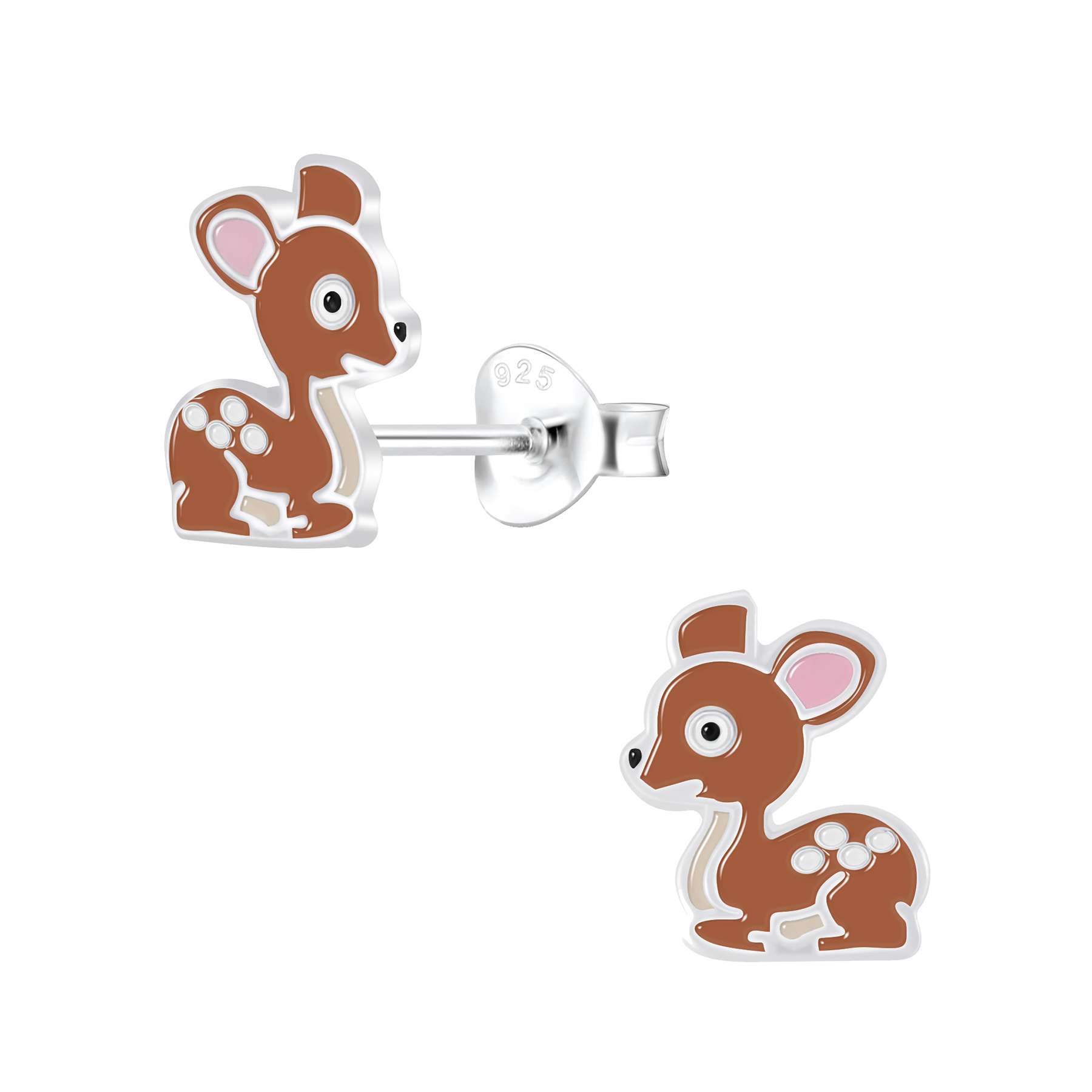28089<br>ear stud 7x9 enamel baby reindeer .925 E-coat - Sold in 2's - Image 1