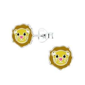 Close-Out-28091<br>ear stud 8x8 enamel lion face .925 E-coat - Sold in 2's
