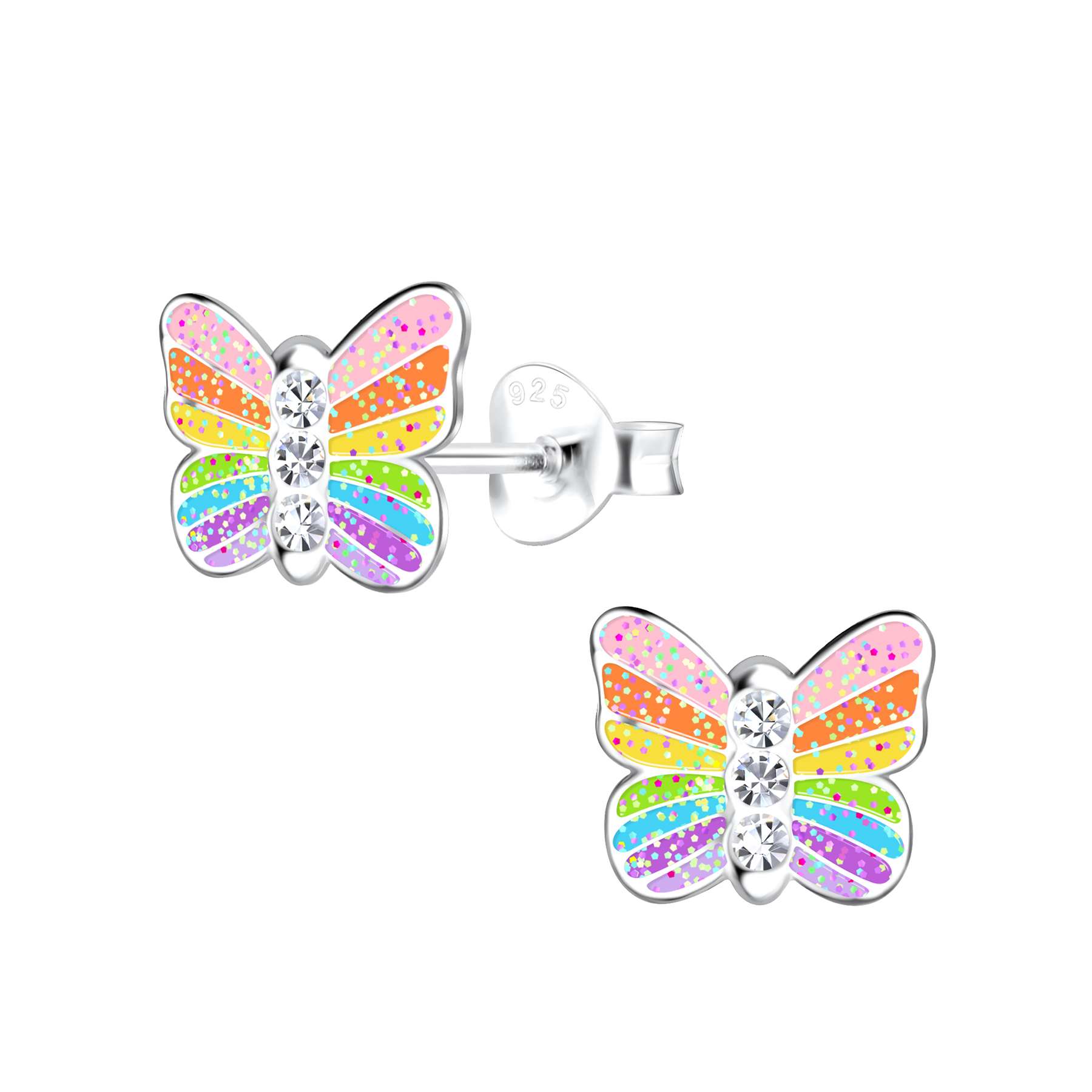 28092<br>ear stud 8x7 rainbow butterfly .925 E-coat - Sold in 2's - Image 1