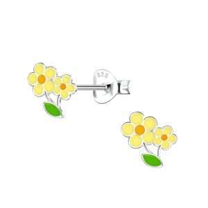 28094<br>ear stud 7x7 enamel yellow flowers .925 E-coat - Sold in 2's