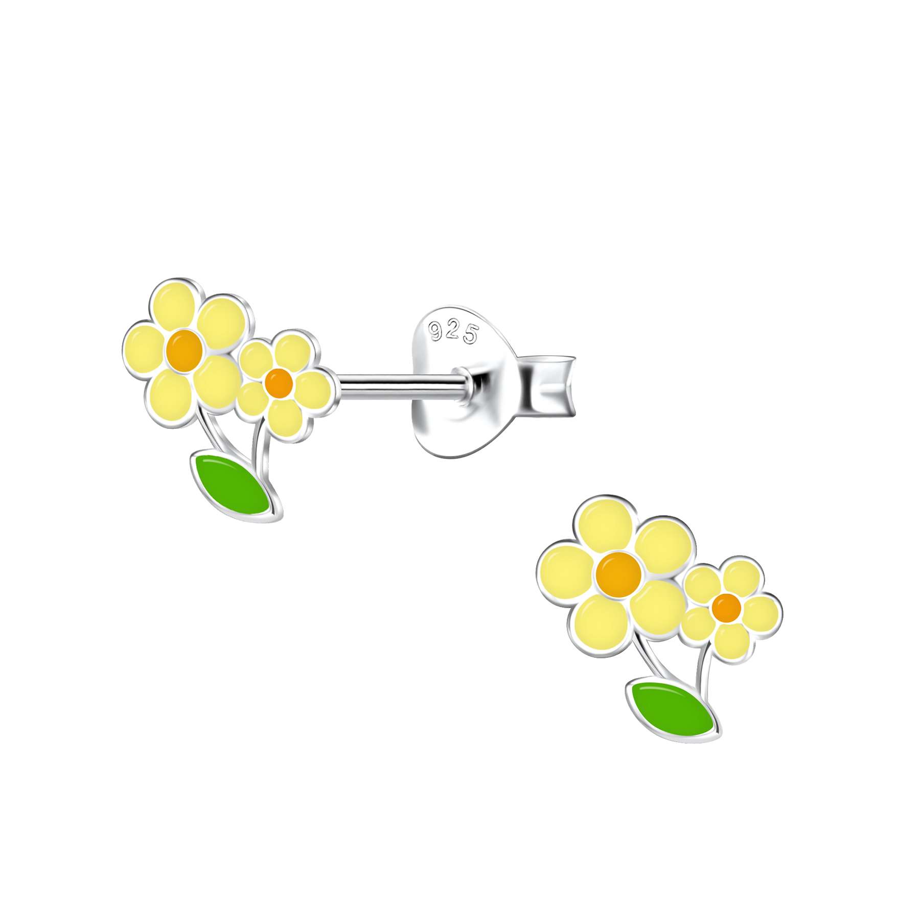 28094<br>ear stud 7x7 enamel yellow flowers .925 E-coat - Sold in 2's - Image 1