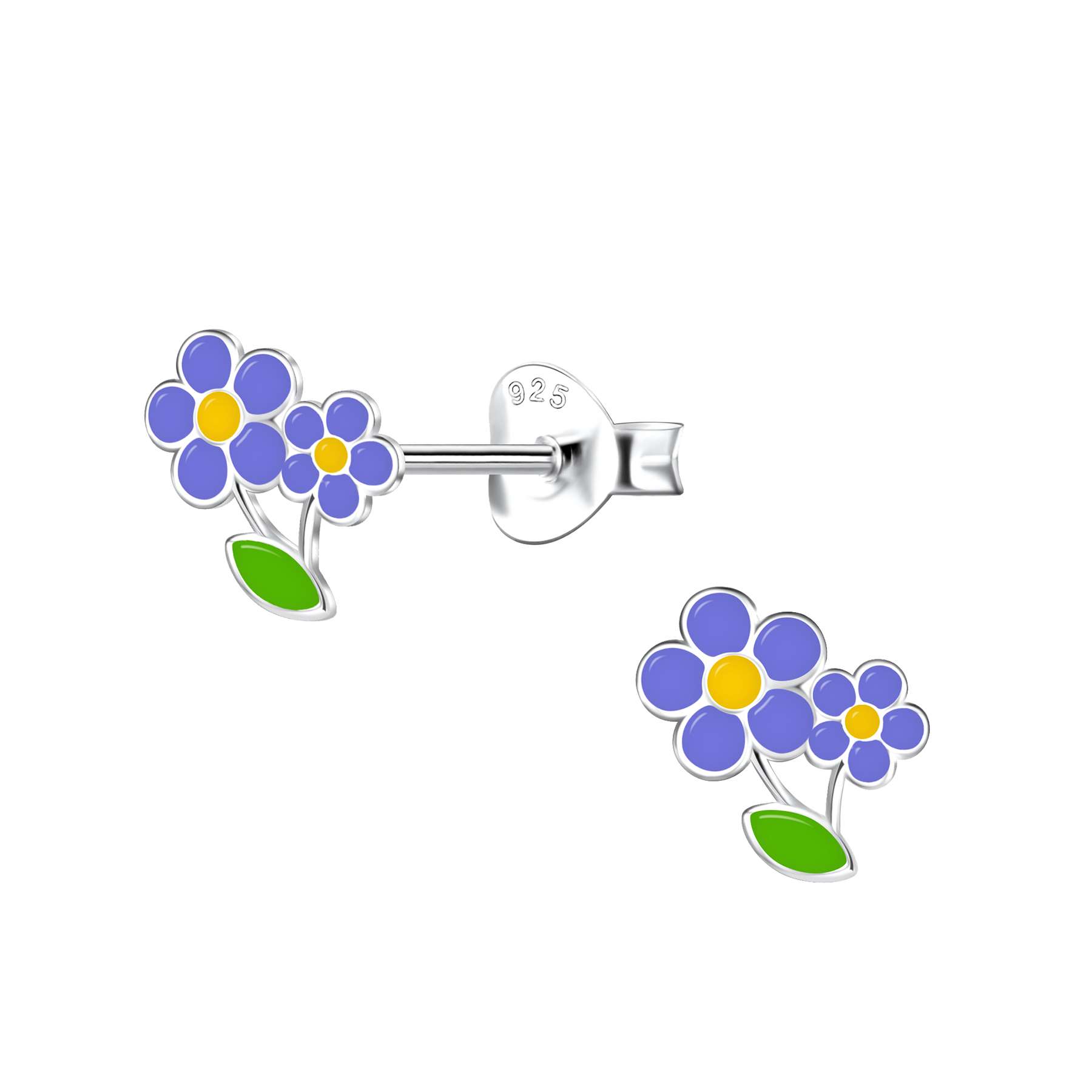 28095<br>ear stud 7x7 enamel blue flowers .925 E-coat - Sold in 2's - Image 1