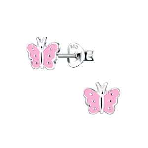 Close-Out-28096<br>ear stud 7x6 enamel pink baby butterfly .925 E-coat - Sold in 2's