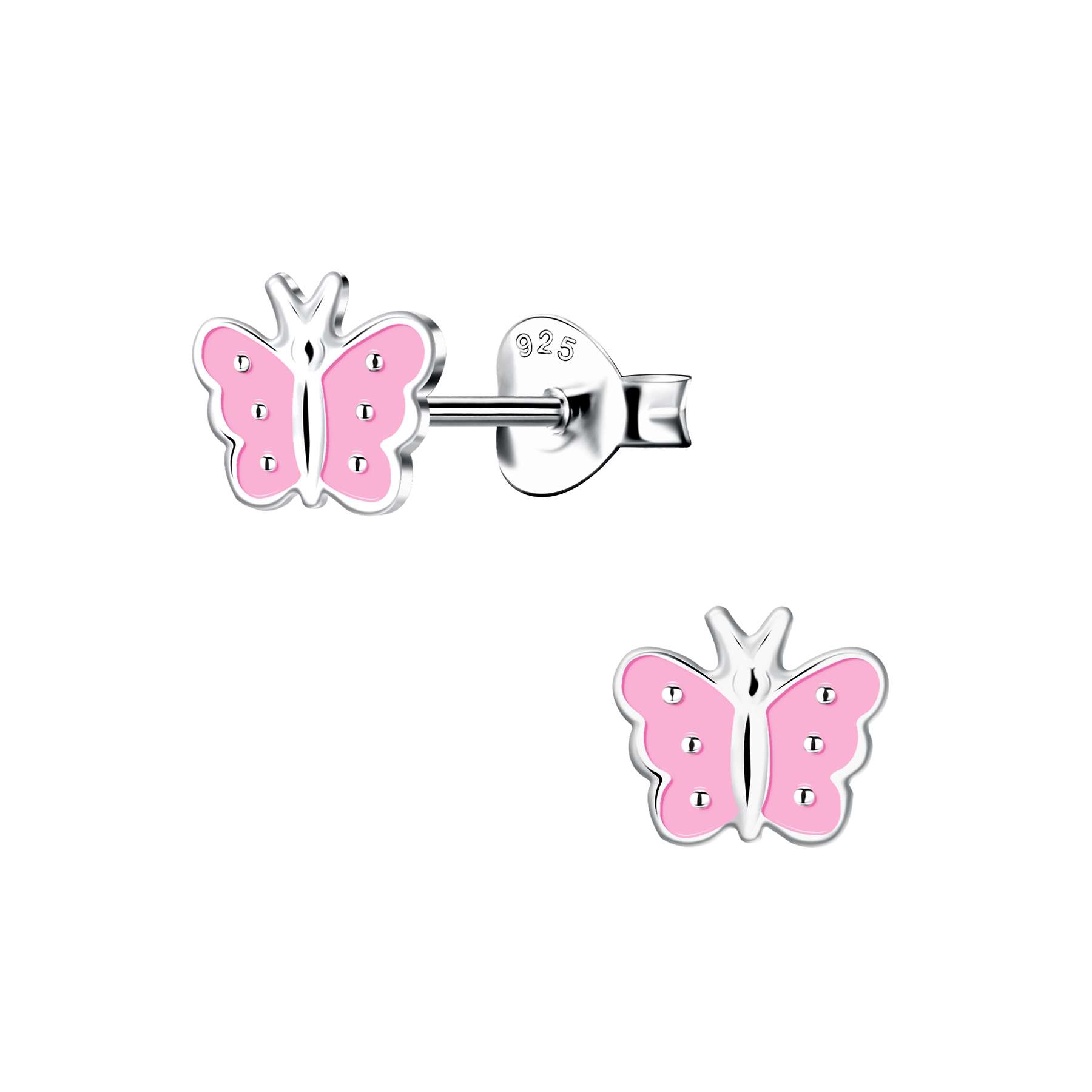 Close-Out-28096<br>ear stud 7x6 enamel pink baby butterfly .925 E-coat - Sold in 2's - Image 1