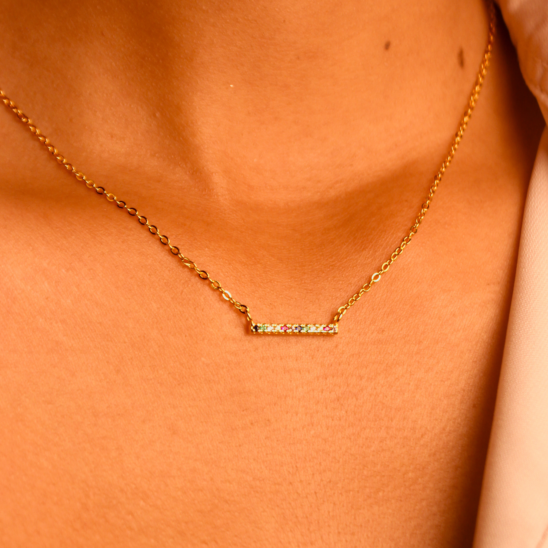95231<br>necklace 17mm x 2mm bar w/ multi color CZ's 925 GP - Image 2