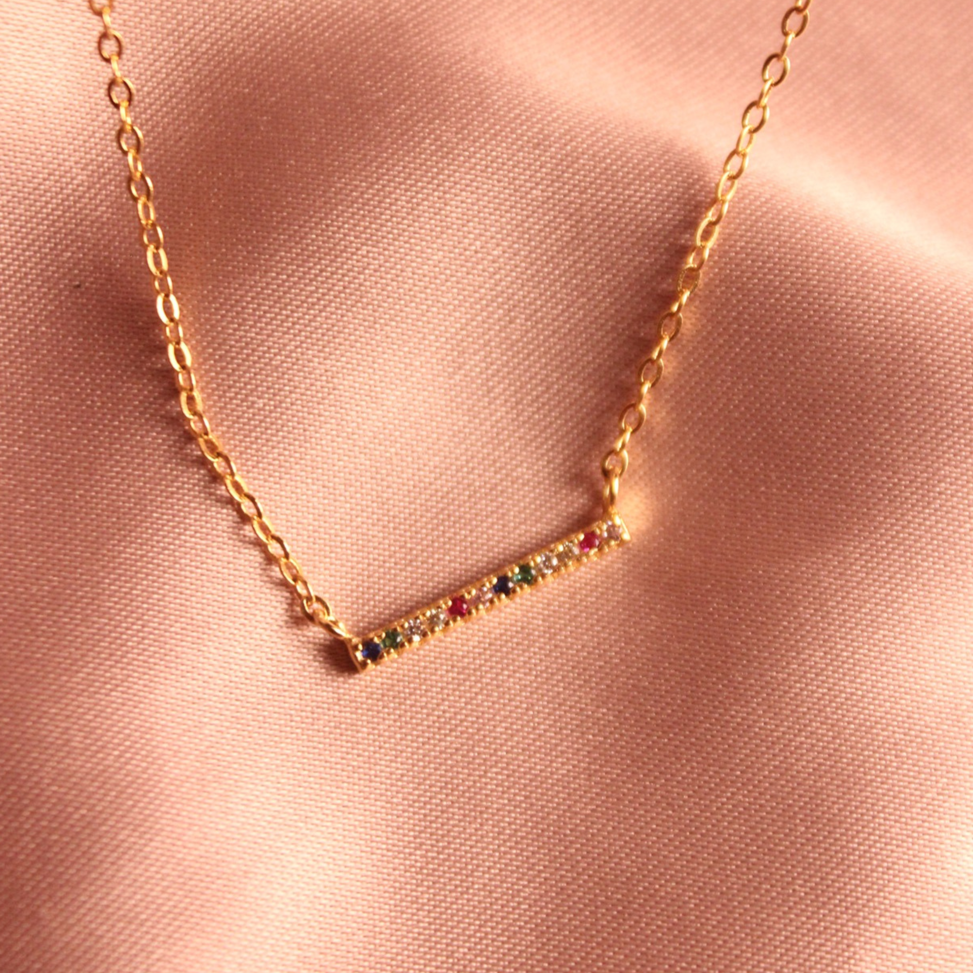 95231<br>necklace 17mm x 2mm bar w/ multi color CZ's 925 GP - Image 3