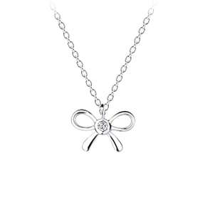 57148<br>necklace 11x8 bow w/ CZ 18" Sterling Silver RP