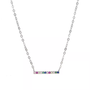 Close-Out-57305<br>necklace 17mm x 2mm bar w/ multi colored CZ's 925 RP..