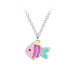 58019<br>necklace 9x7 enamel fish 14"+2"ext .925 E-coat