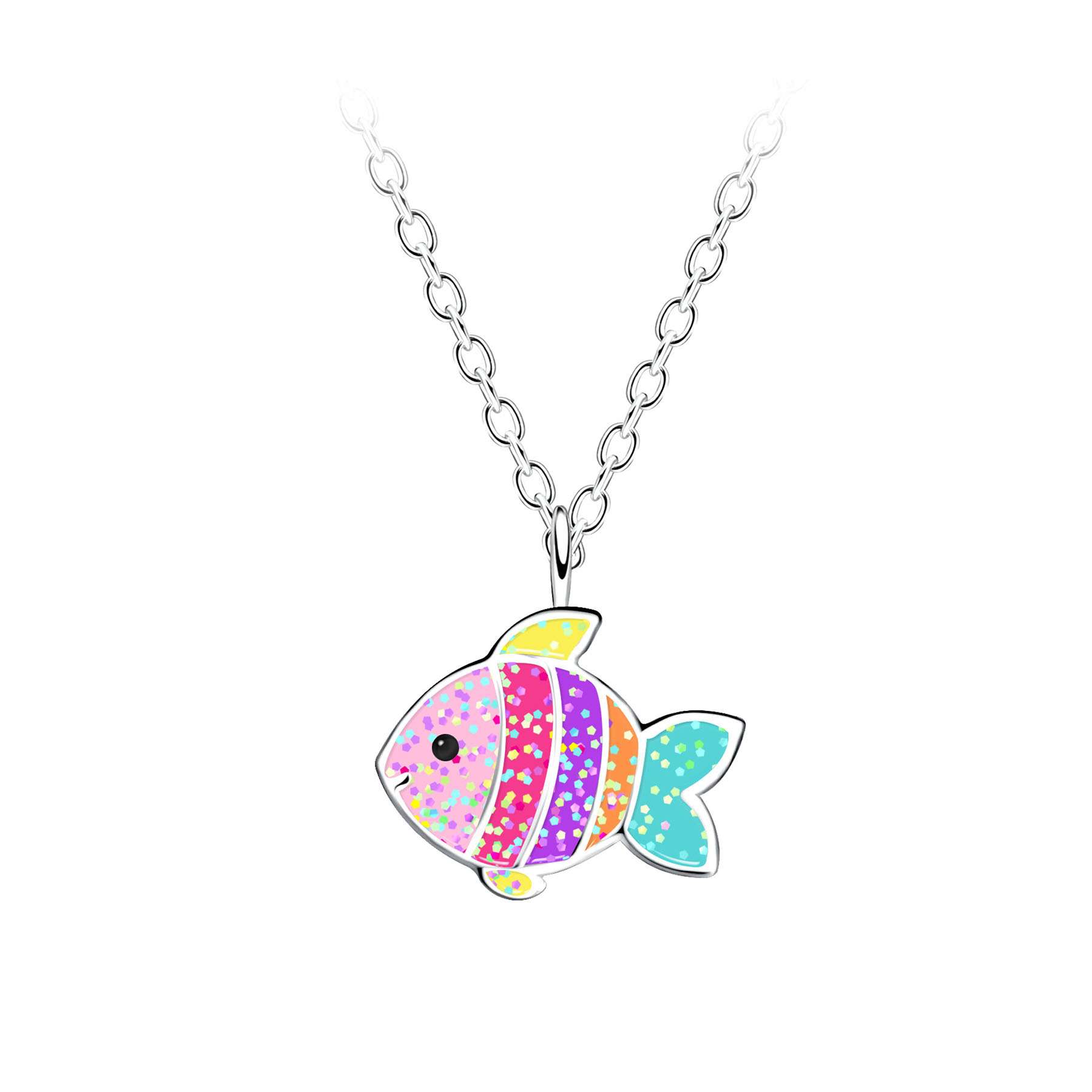 58019<br>necklace 9x7 enamel fish 14"+2"ext  .925 E-coat - Image 1