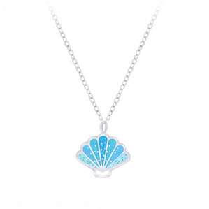 58038<br>necklace 8x6 enamel glitter shell 14"+2"ext .925 E-coat