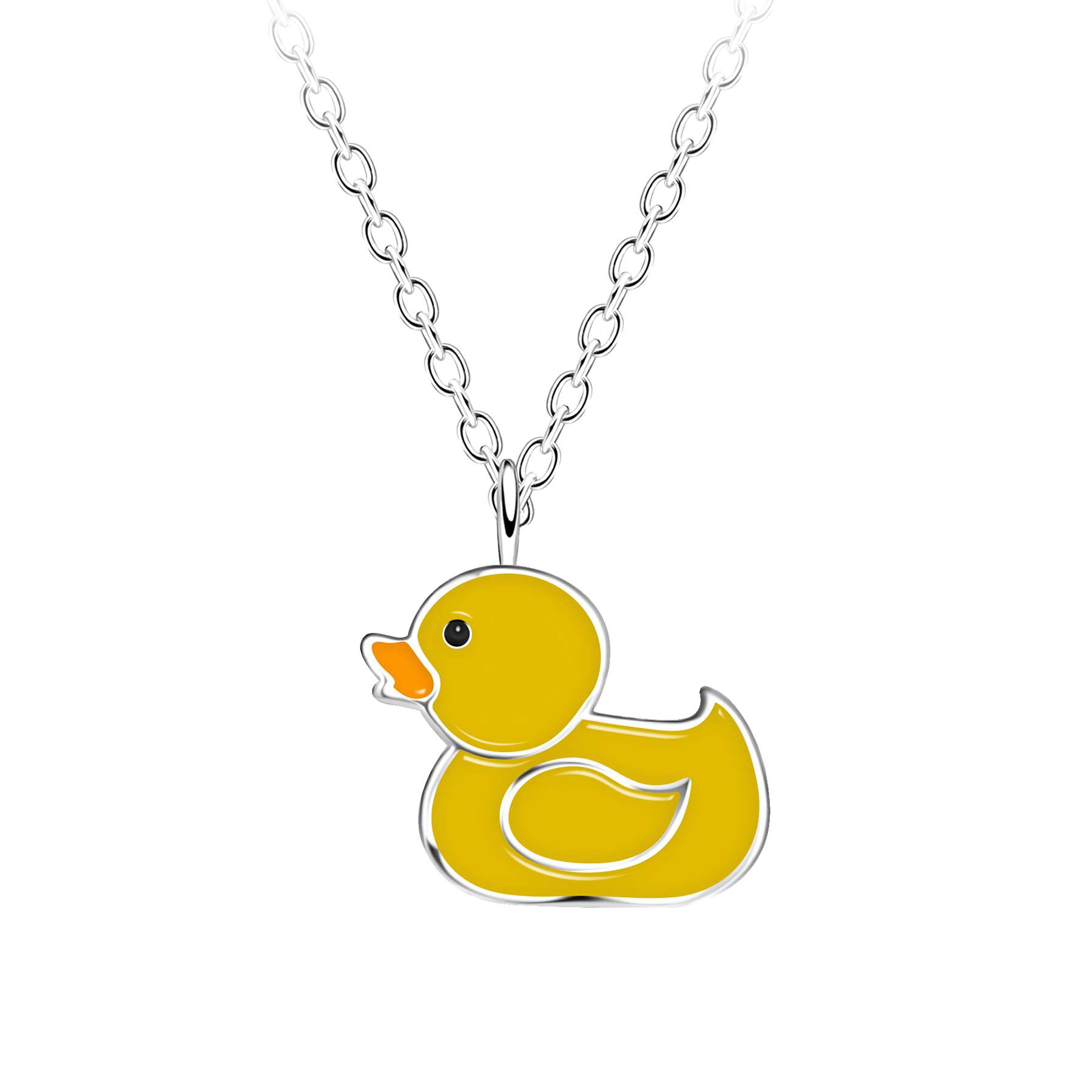 Close-Out-58079<br>ncklace 9x7 enamel rubber ducky 14"+2" chain  .925 E-coat - Image 1