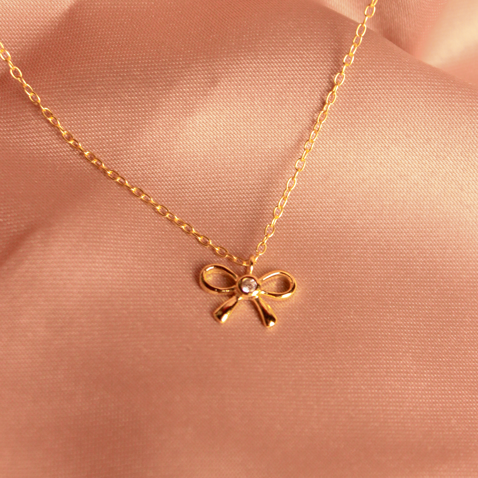 95147<br>necklace 11x8 bow w/ CZ 18" .925 GP - Image 3