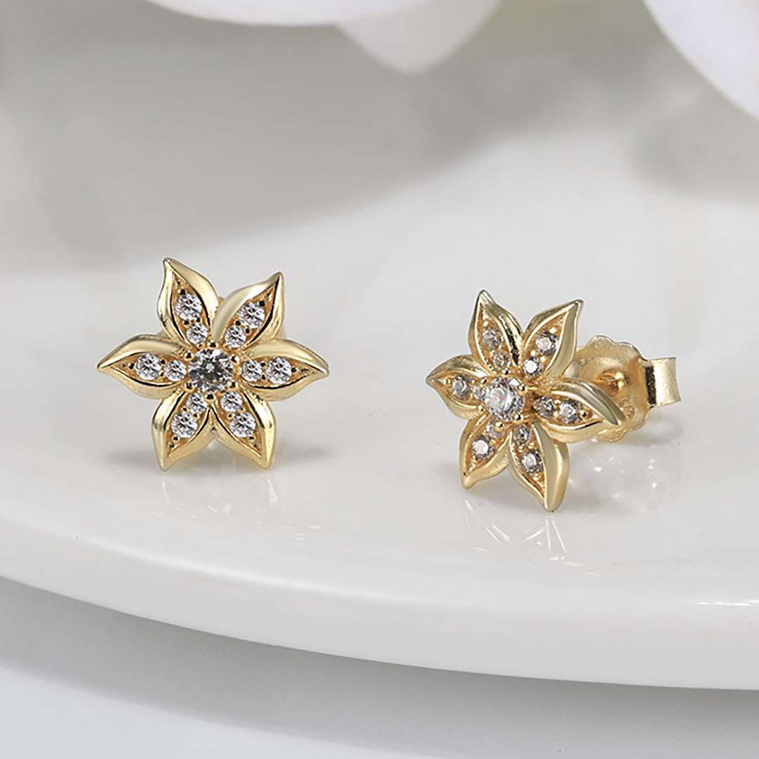 92278<br>ear stud 6 petal flower w/ CZ's .925  GP - Image 5