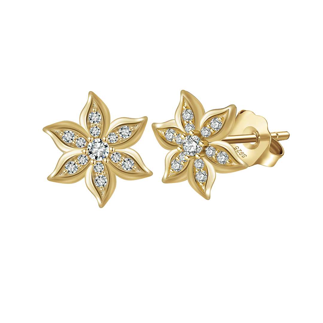92278<br>ear stud 6 petal flower w/ CZ's .925  GP - Image 1