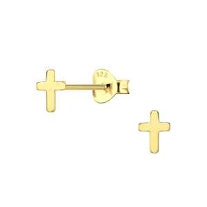 92289<br>ear stud 4x6mm petite cross .925 GP  E-coat - Sold in 2's