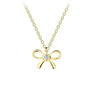 95147<br>necklace 11x8 bow w/ CZ 18" .925 GP