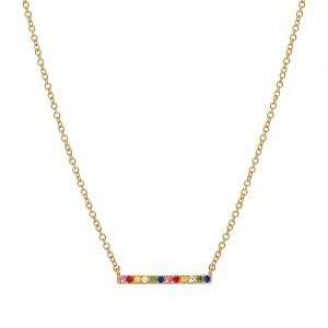 95231<br>necklace 17mm x 2mm bar w/ multi color CZ's 925 GP