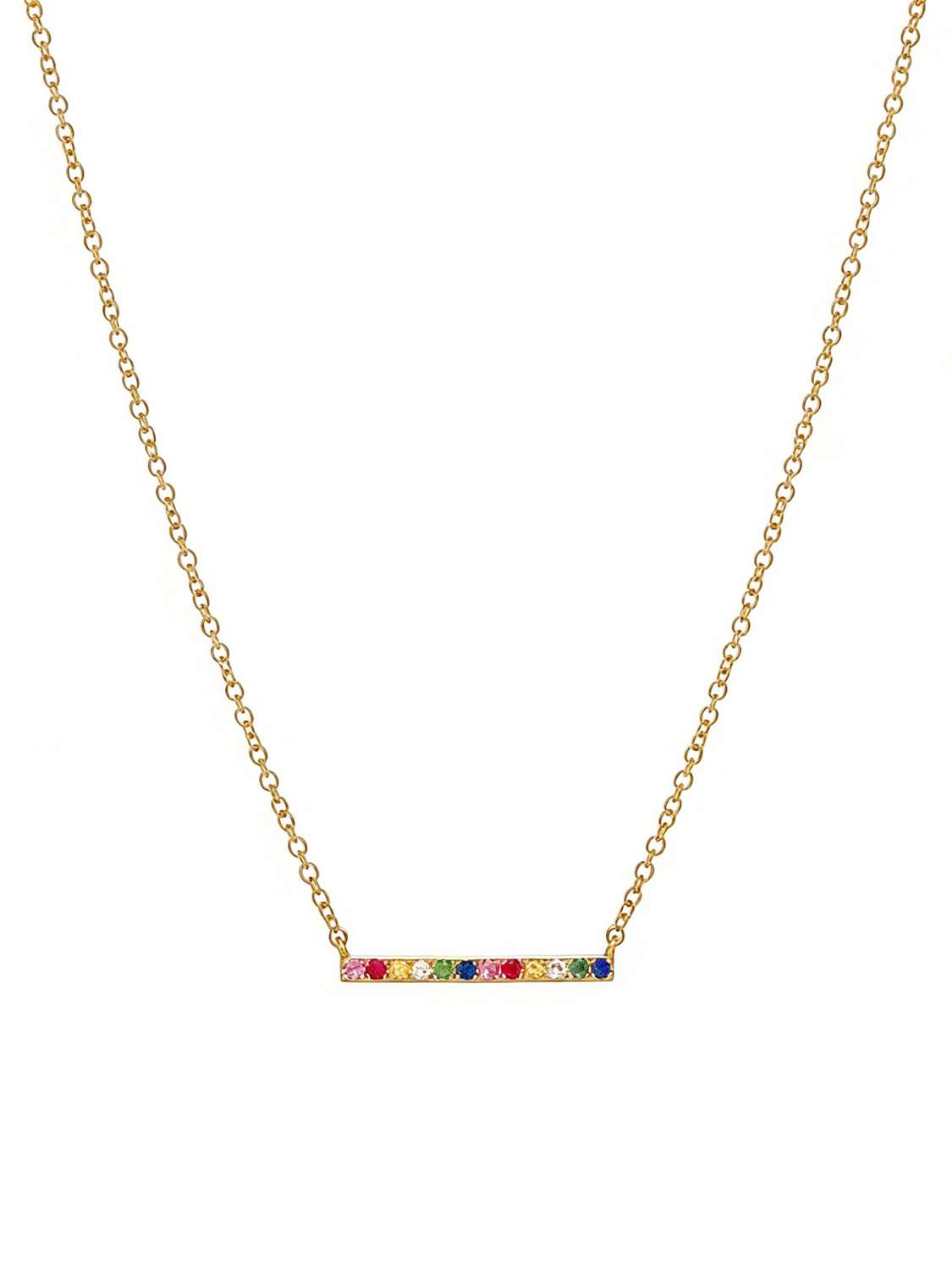 95231<br>necklace 17mm x 2mm bar w/ multi color CZ's 925 GP - Image 1