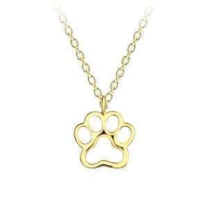 95287<br>necklace 9x9 pawprint 18" chain .925 14k GP  E-coat