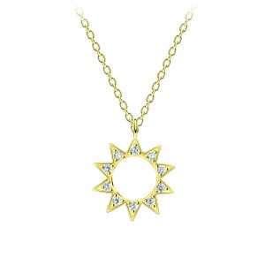 95288<br>necklace 12mm sun w/ clear CZ's  18" chain .925 GP E-coat