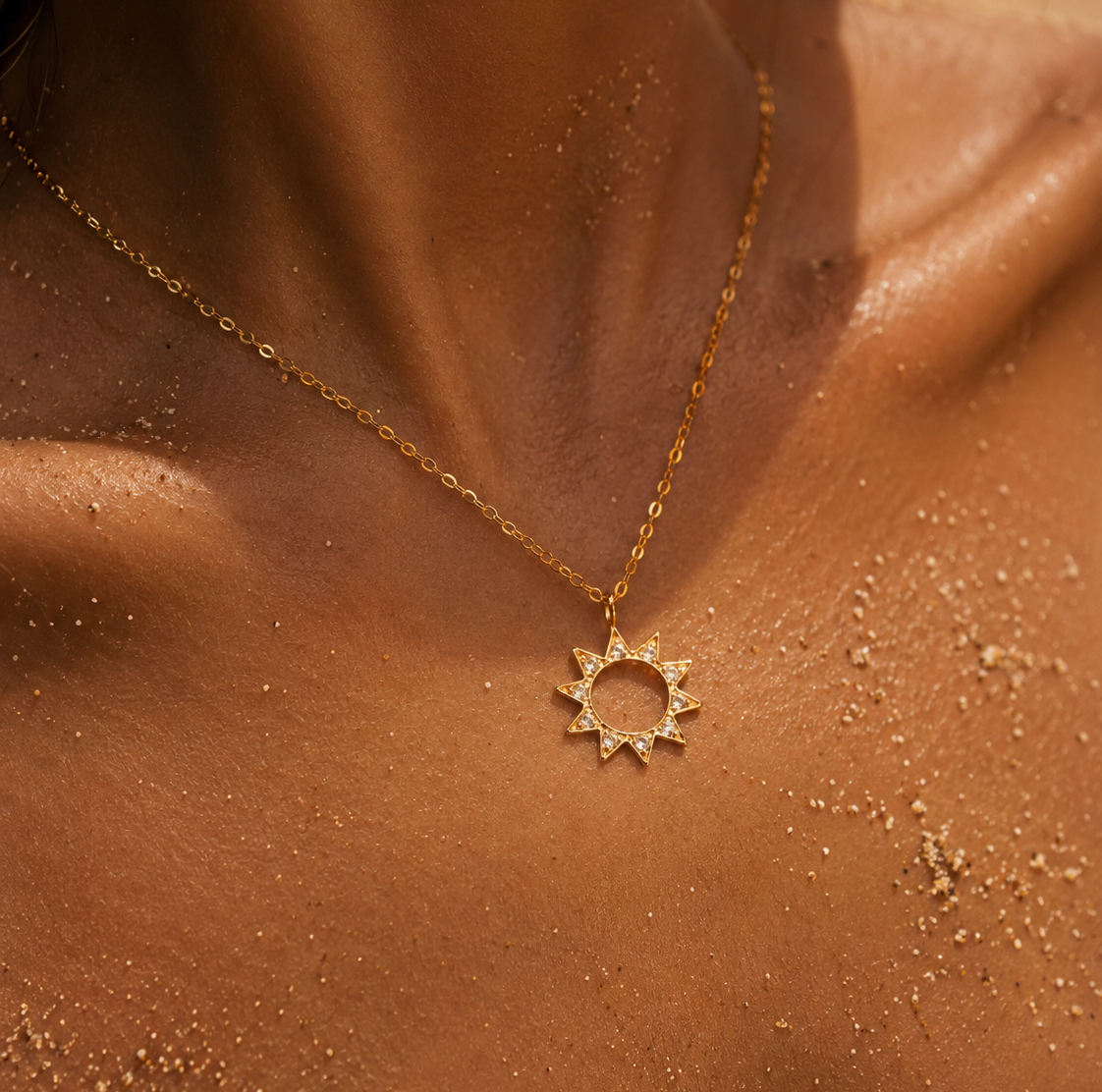 95288<br>necklace 12mm sun w/ clear CZ's  18" chain .925 GP E-coat - Image 2