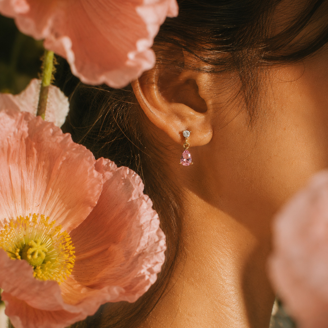 Close-Out-92280<br>ear stud drop pink teardrop .925 GP - Image 2
