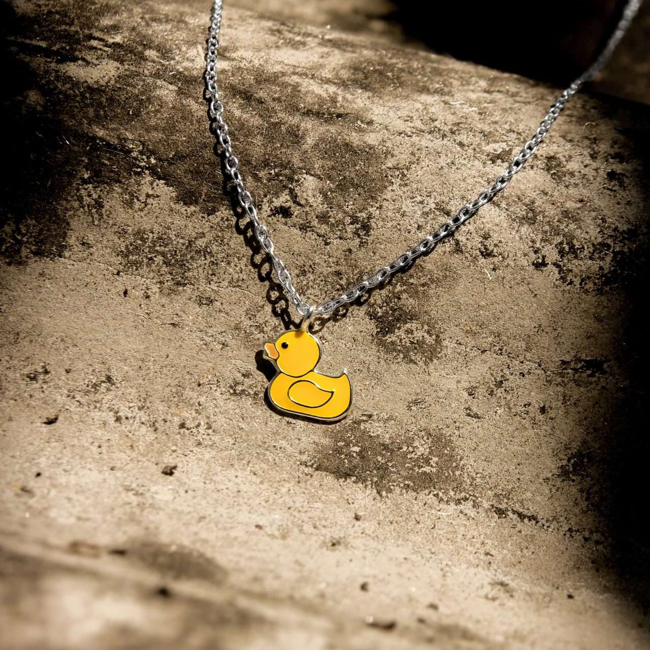 Close-Out-58079<br>ncklace 9x7 enamel rubber ducky 14"+2" chain  .925 E-coat - Image 2