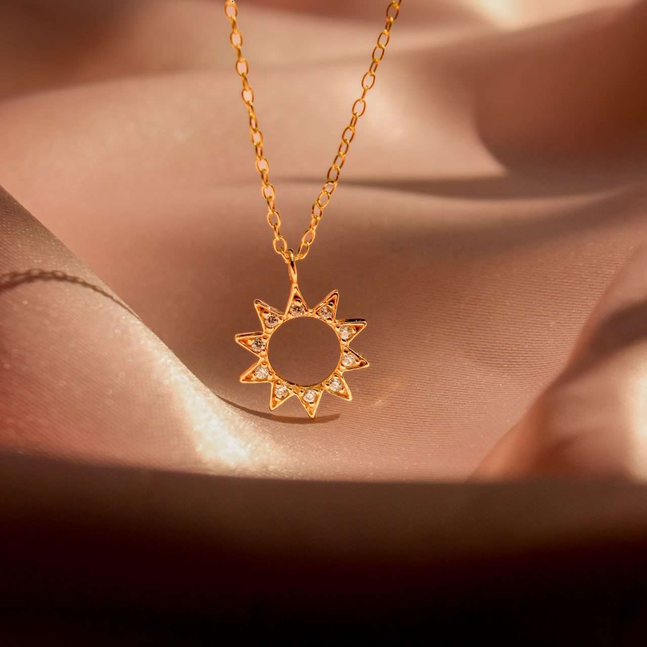 95288<br>necklace 12mm sun w/ clear CZ's  18" chain .925 GP E-coat - Image 3