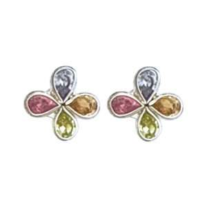 27310<br>ear stud 4 petal CZ flower .925