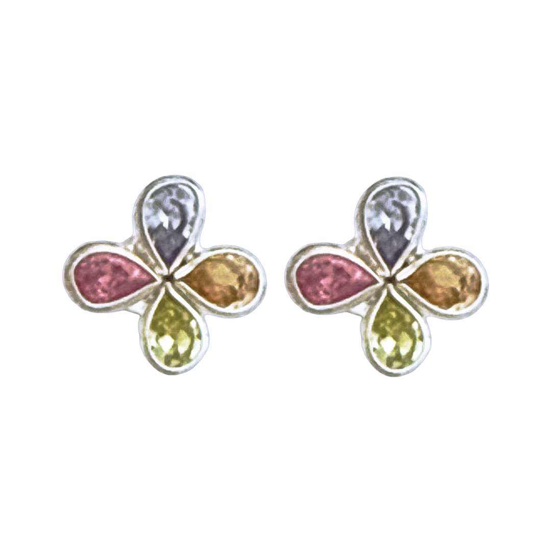 27310<br>ear stud 4 petal CZ flower  .925 - Image 1